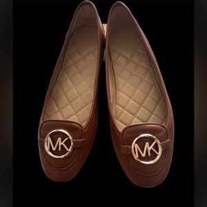Michael Kors Brown Leather Flats with Quilted Interior